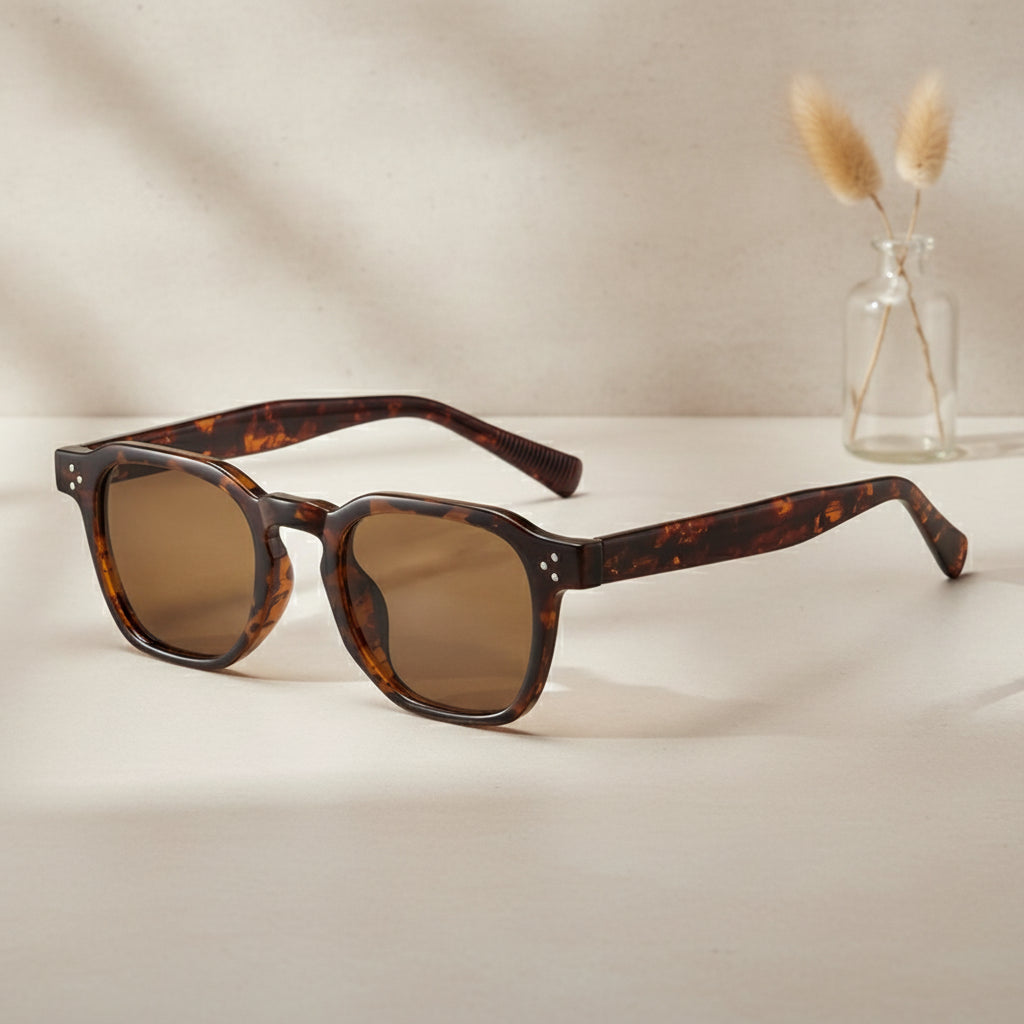 Rectangular TR90 Retro Sunglasses UV400 Protection for Men and Women Outdoor Daily Wear, in Tortoise Frame Brown Lens