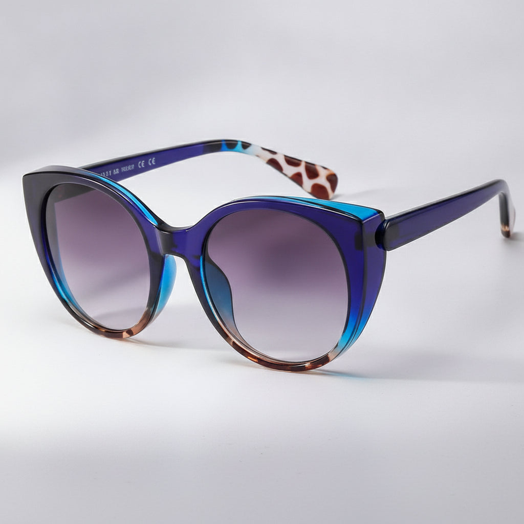 Cat Eye Sunglasses Black Oversized UV400 PC Frame Gradient Lenses for Men and Women, in Indigo / Purple Gradient