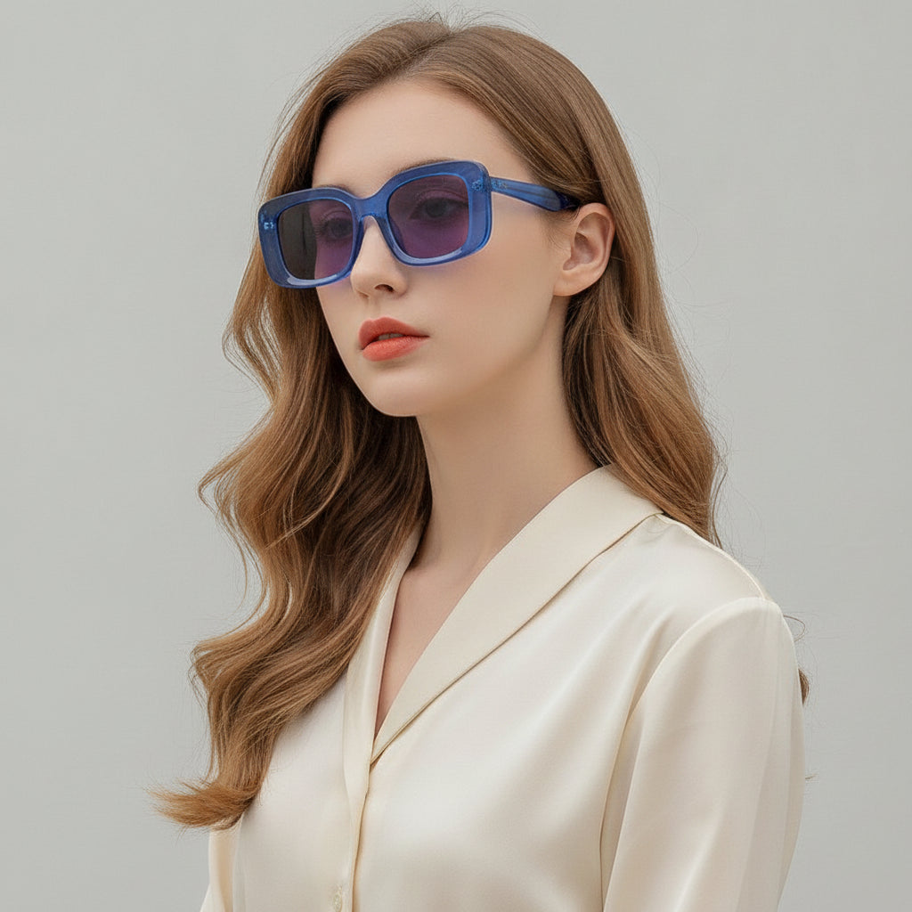 Unisex Oversized Rectangular Sunglasses with Black PC Frame and Gradient PC Lenses