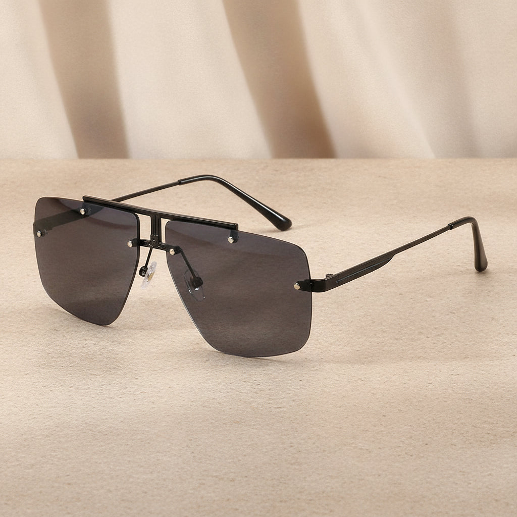 Metal Rectangular Sunglasses for Men, in Black frame grey