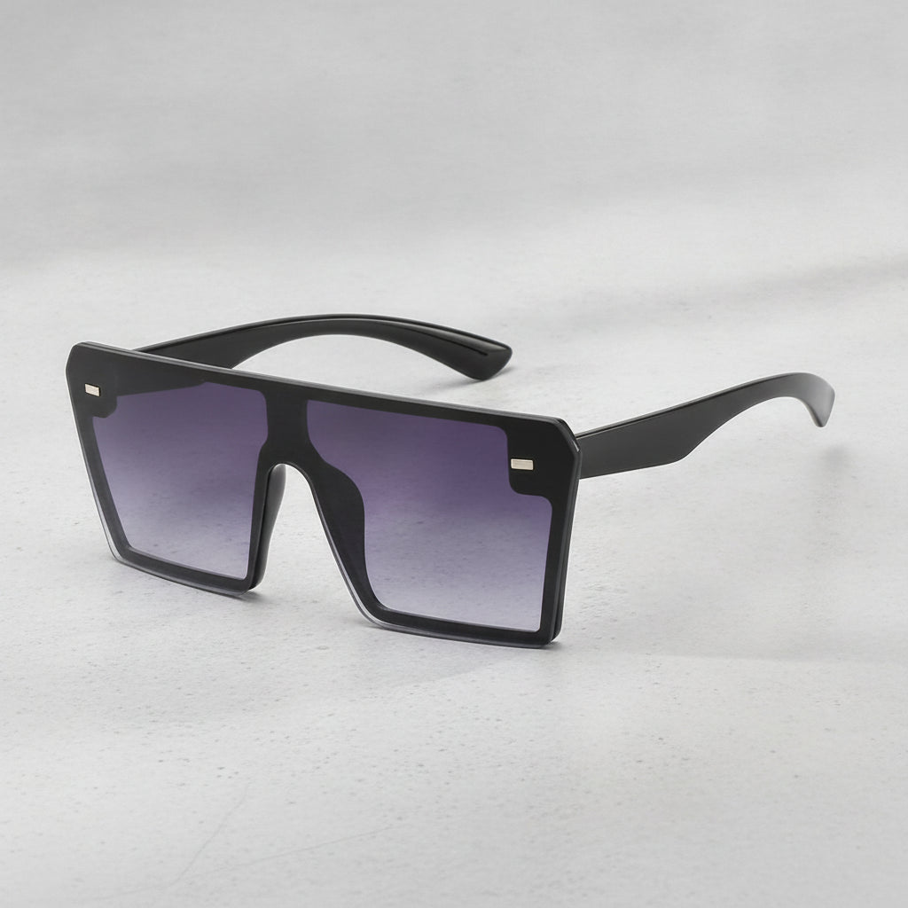 Frameless Oversized Rectangular Polarized Sunglasses UV400 AC PC for Universal Fashion, in Black grey