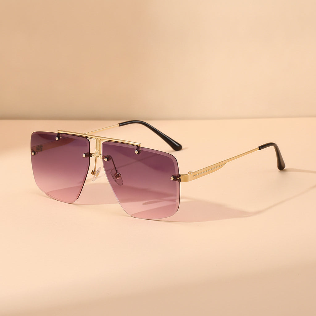 Metal Rectangular Sunglasses for Men, in Gold frame grey powder
