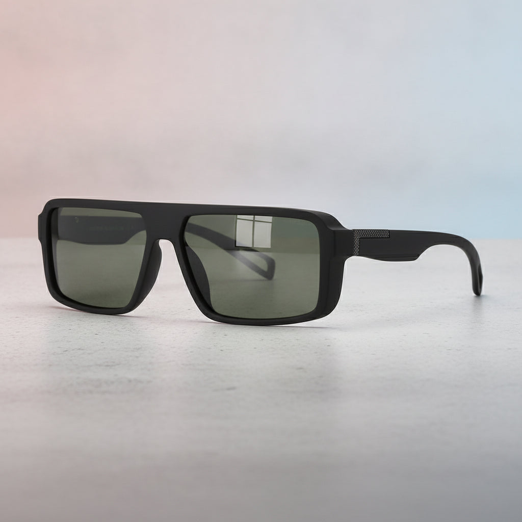 Men's Black Polarized Rectangular Oversized Sunglasses UV Protection Outdoor Fashion, in Elastic Paint-Black Frame Green