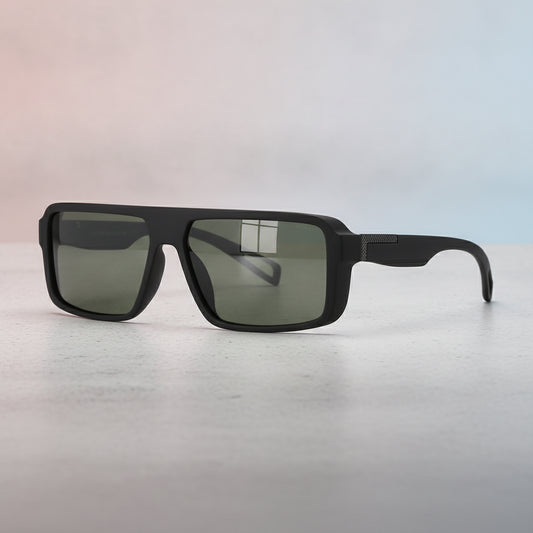 Men's Black Polarized Rectangular Oversized Sunglasses UV Protection Outdoor Fashion, in Elastic Paint-Black Frame Green