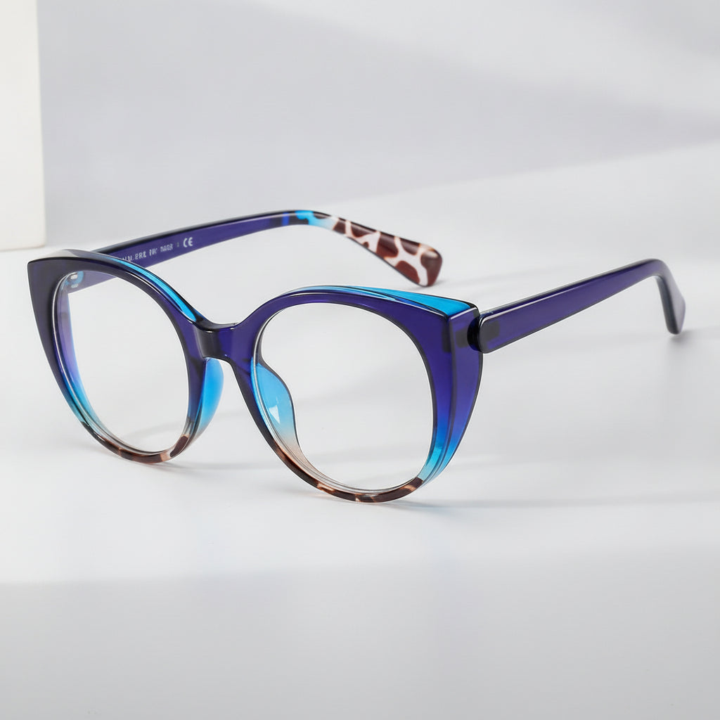 Cat Eye Sunglasses Black Oversized UV400 PC Frame Gradient Lenses for Men and Women, in Blue Gradient / Clear