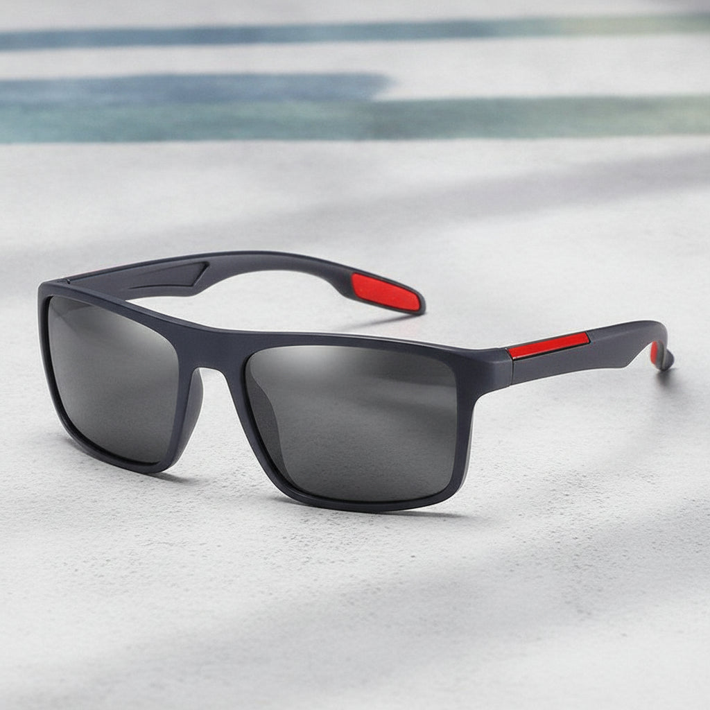 Men's Black Polarized Rectangular Sunglasses TAC Lenses UV400 TR90 Frame Sports Driving Outdoor