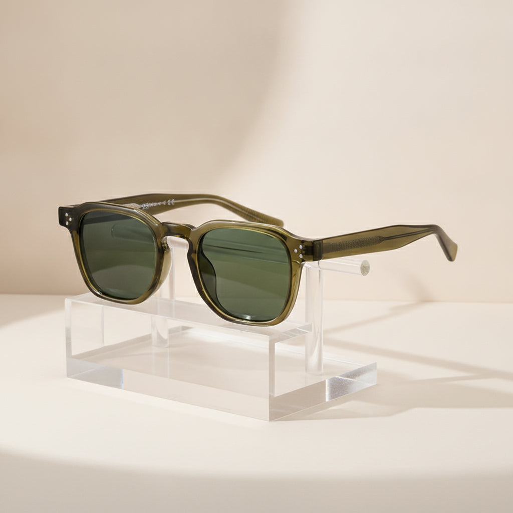 Rectangular TR90 Retro Sunglasses UV400 Protection for Men and Women Outdoor Daily Wear, in Olive Green Frame