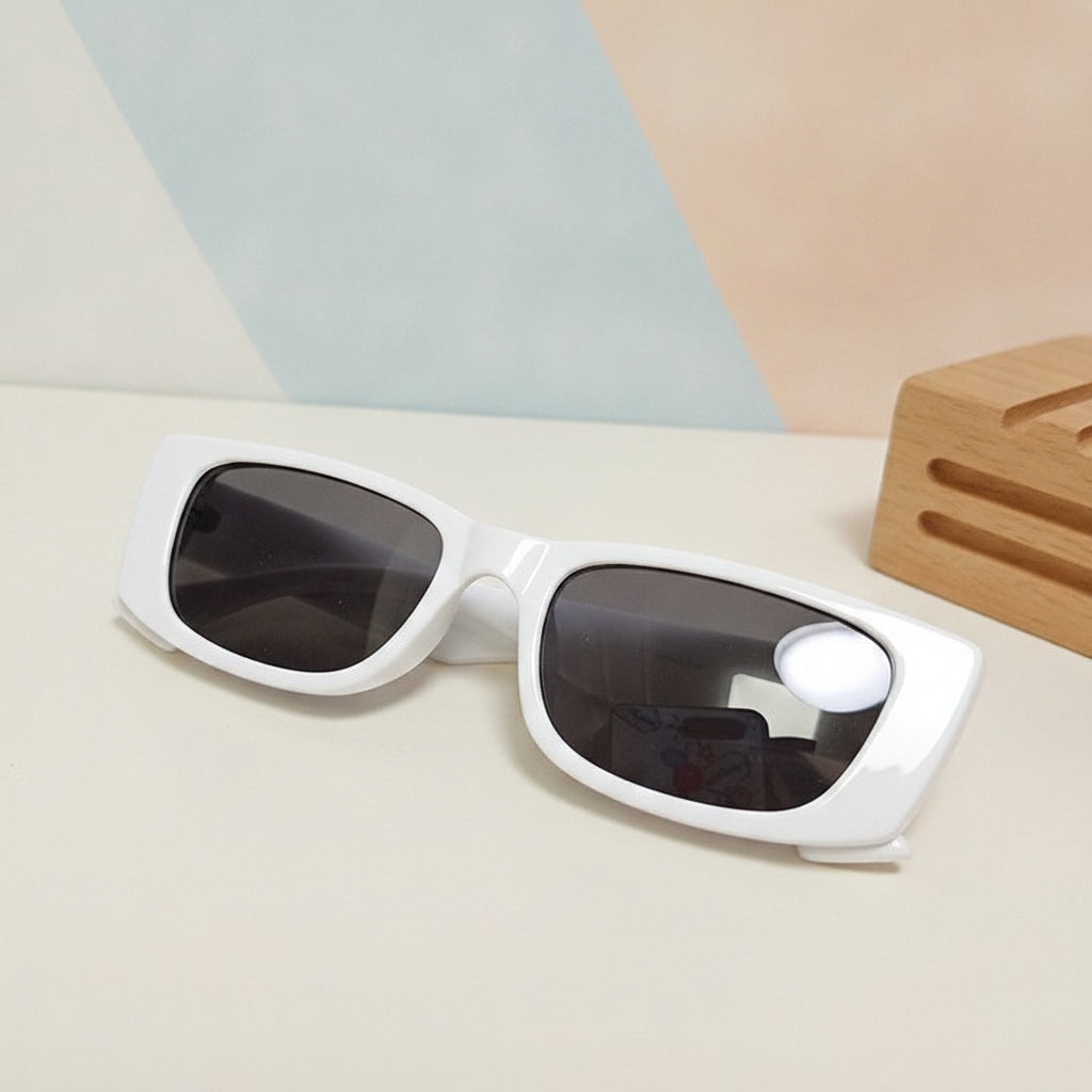 Rectangular Resin Frame Vintage Sunglasses with Grey UV400 Lenses for Men and Women, in White grey