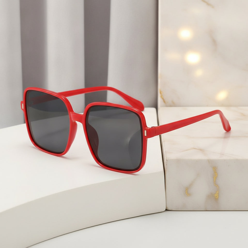 Men and Women Square Oversized Fashionable Simple Pink Sunglasses UV400 PC AC, in Red Black Grey
