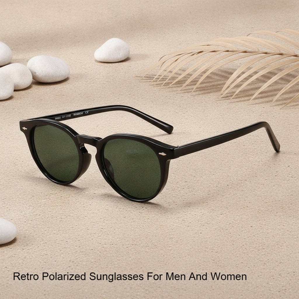 Unisex Round Retro Black Plastic Polarized UV Protection Sunglasses with CAP Hinge for Driving Outdoor Sports, in Black