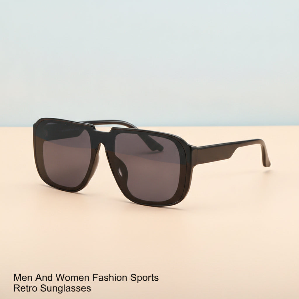 Men And Women Fashion Sports Retro Rectangular PC Sunglasses Oversized Asia Fit, in Black / Smoke