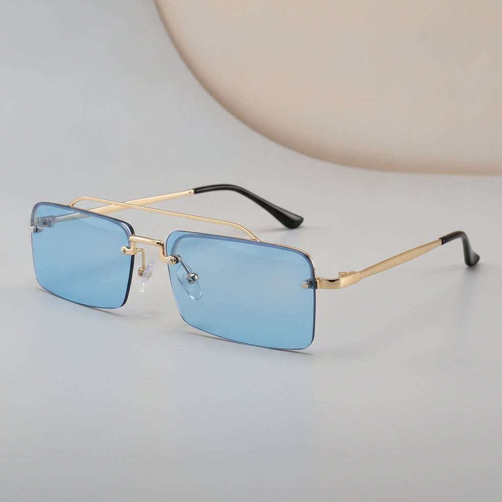 Gold Rimless Rectangular Sunglasses Alloy Frame Polycarbonate Gradient UV400 Lenses