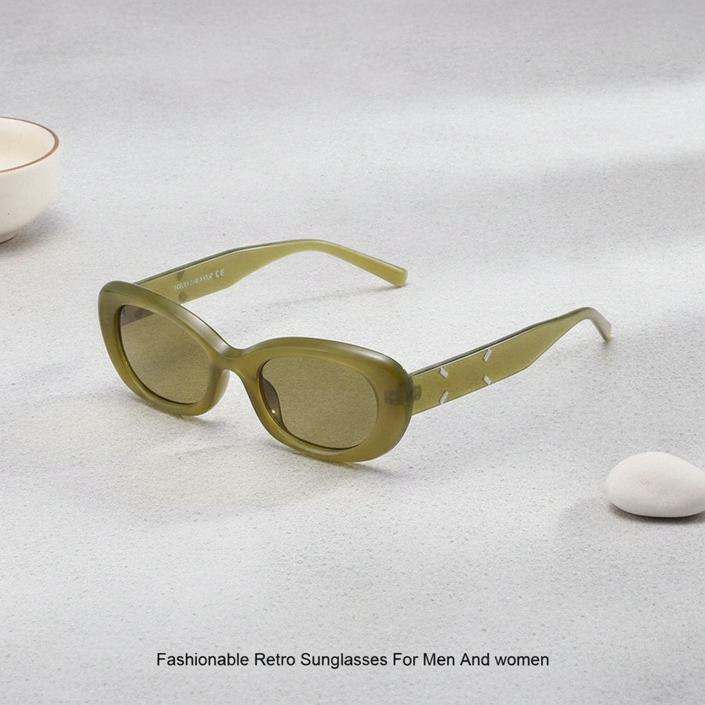 Oval Plastic Retro Streetwear Sunglasses For Men And Women Outdoor Driving, in Olive Green