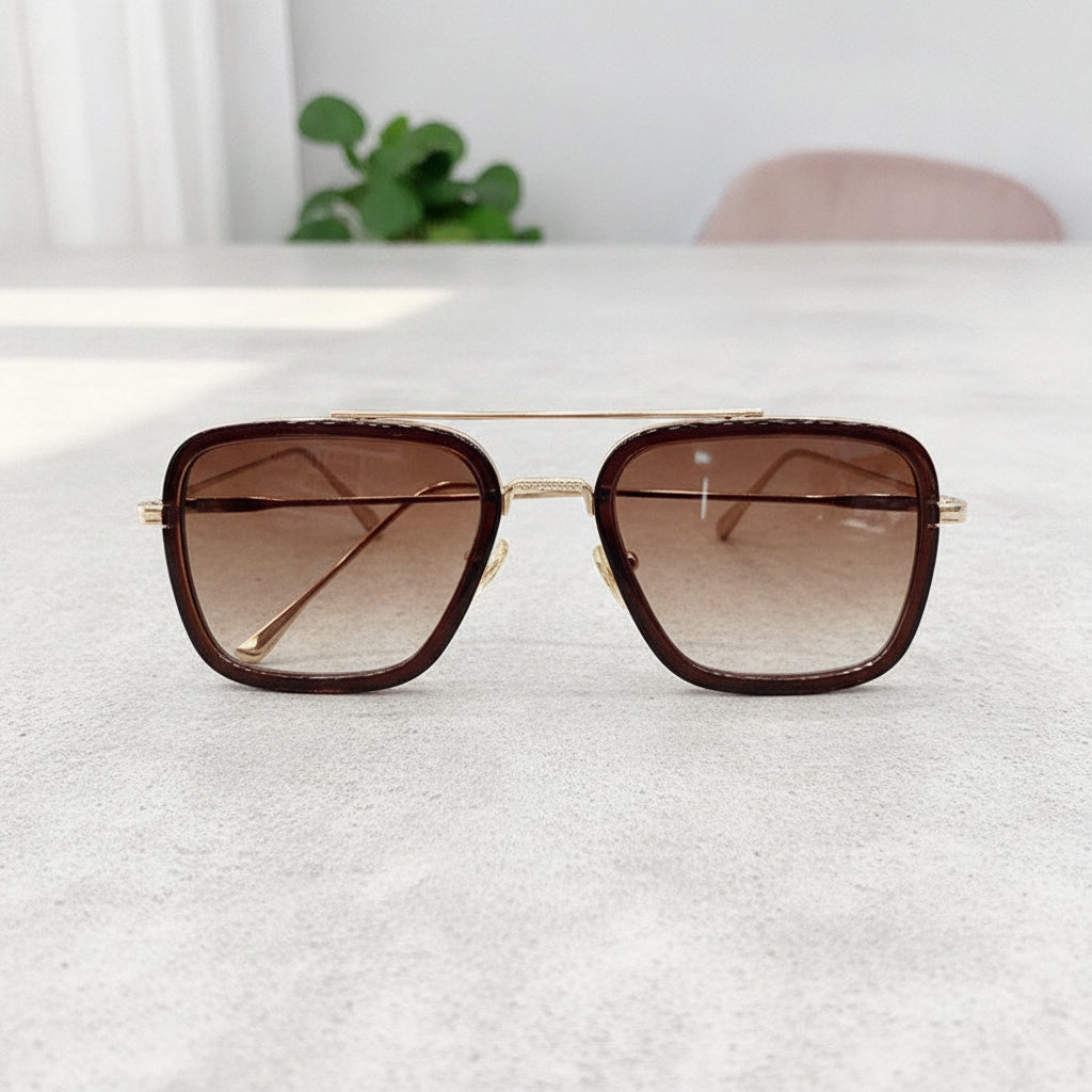 Retro Square Oversized Sunglasses for Men and Women with UV400 Protection PC Lenses Metal Frame, in Double tea