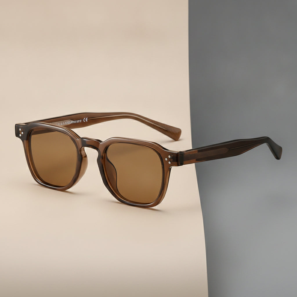 Rectangular TR90 Retro Sunglasses UV400 Protection for Men and Women Outdoor Daily Wear, in Translucent Brown Frame