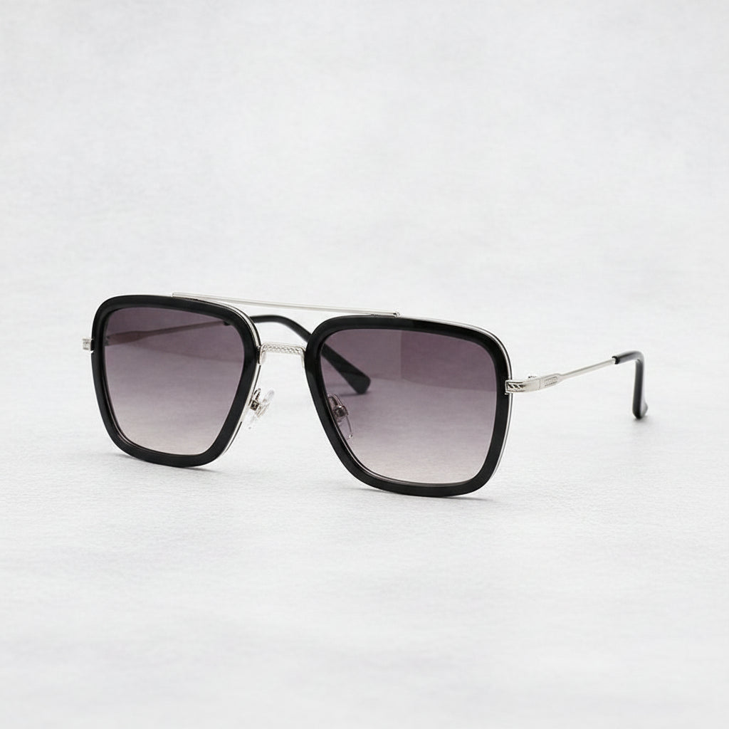 Retro Square Oversized Sunglasses for Men and Women with UV400 Protection PC Lenses Metal Frame, in Double grey