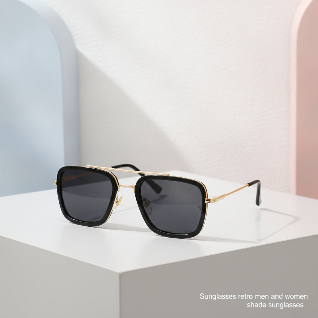 Retro Square Oversized Sunglasses for Men and Women with UV400 Protection PC Lenses Metal Frame, in Grey