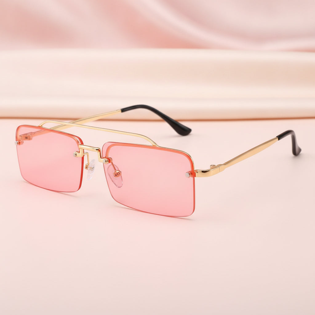 Gold Rimless Rectangular Sunglasses Alloy Frame Polycarbonate Gradient UV400 Lenses