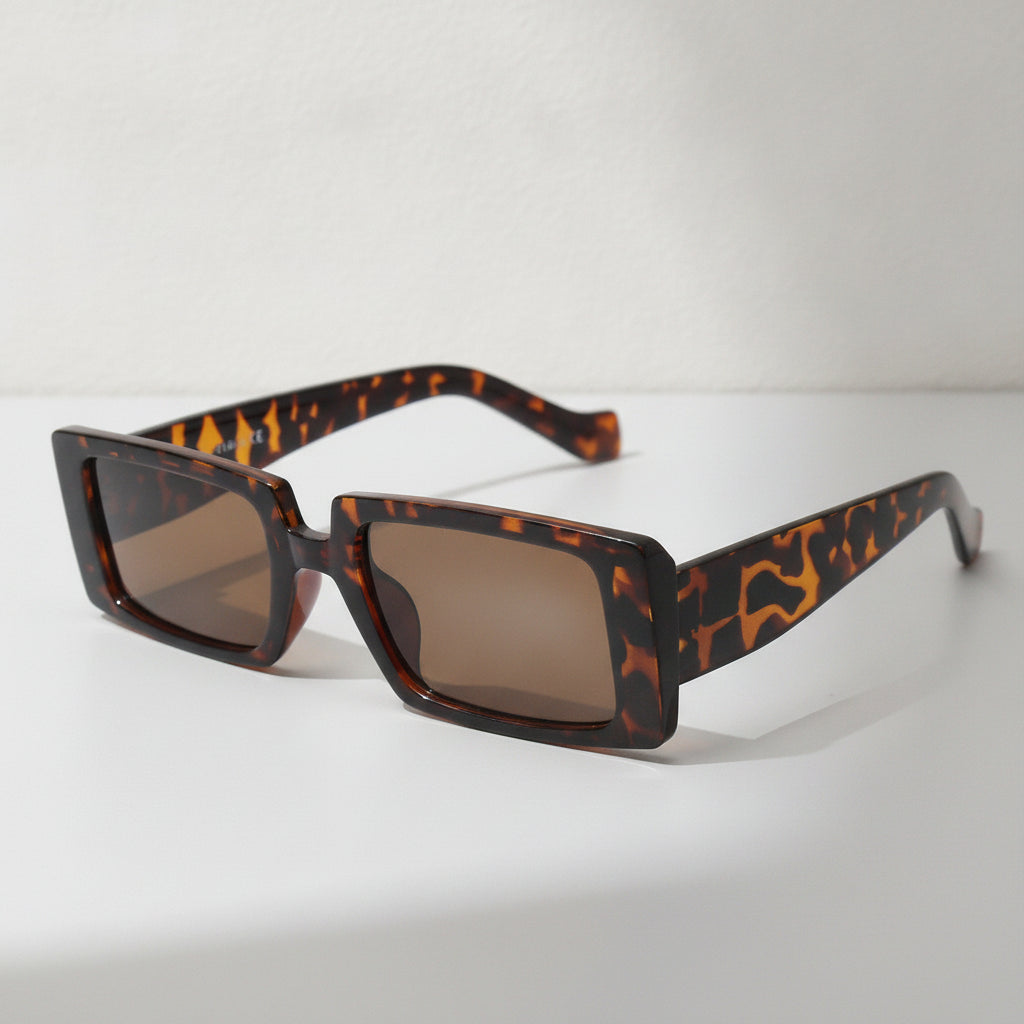 Rectangular Plastic Frame PC Lens Sunglasses Candy-colored Fashion For Men And Women, in Leopard