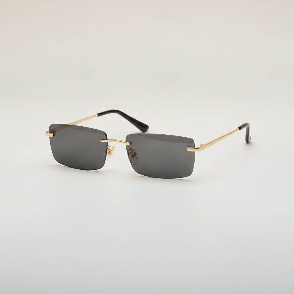Female Rectangular Rimless Sunglasses with Gold Metal Frame and Gradient PC Lenses for Big Face