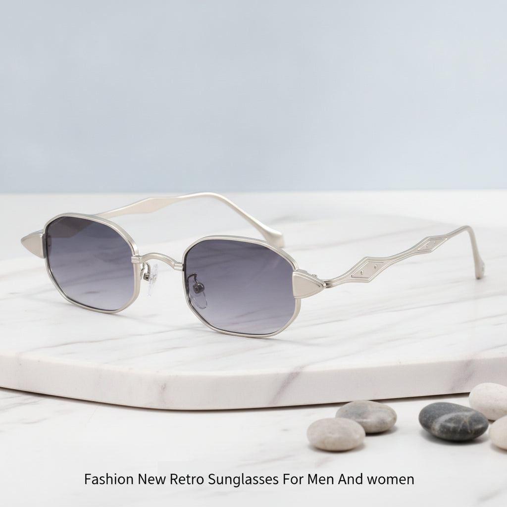 Rectangular Plastic Retro Sunglasses Frame Business All-Matching For Men And Women Sun Protection, in Silver Frame Double