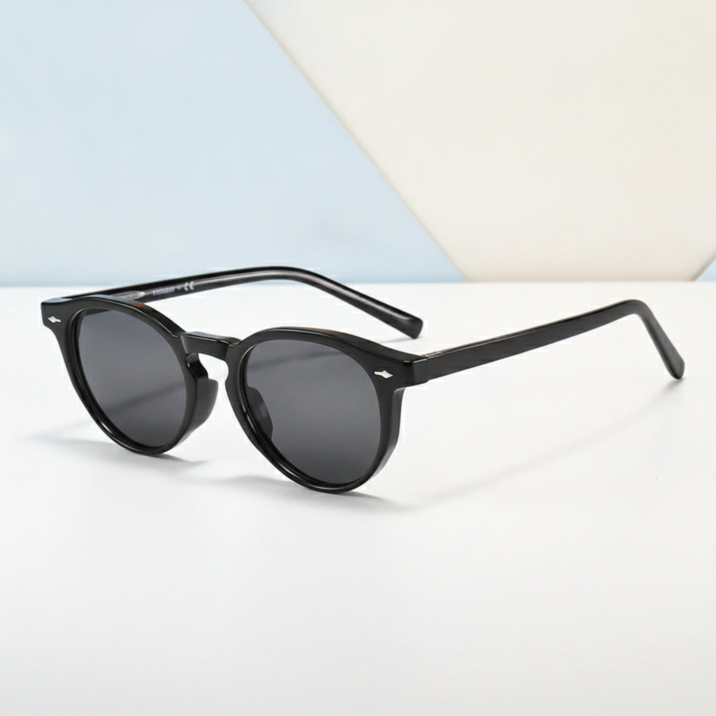 Unisex Round Retro Plastic Polarized UV Protection Sunglasses with CAP Hinge for Driving Outdoor Sports, in Black Frame Gray