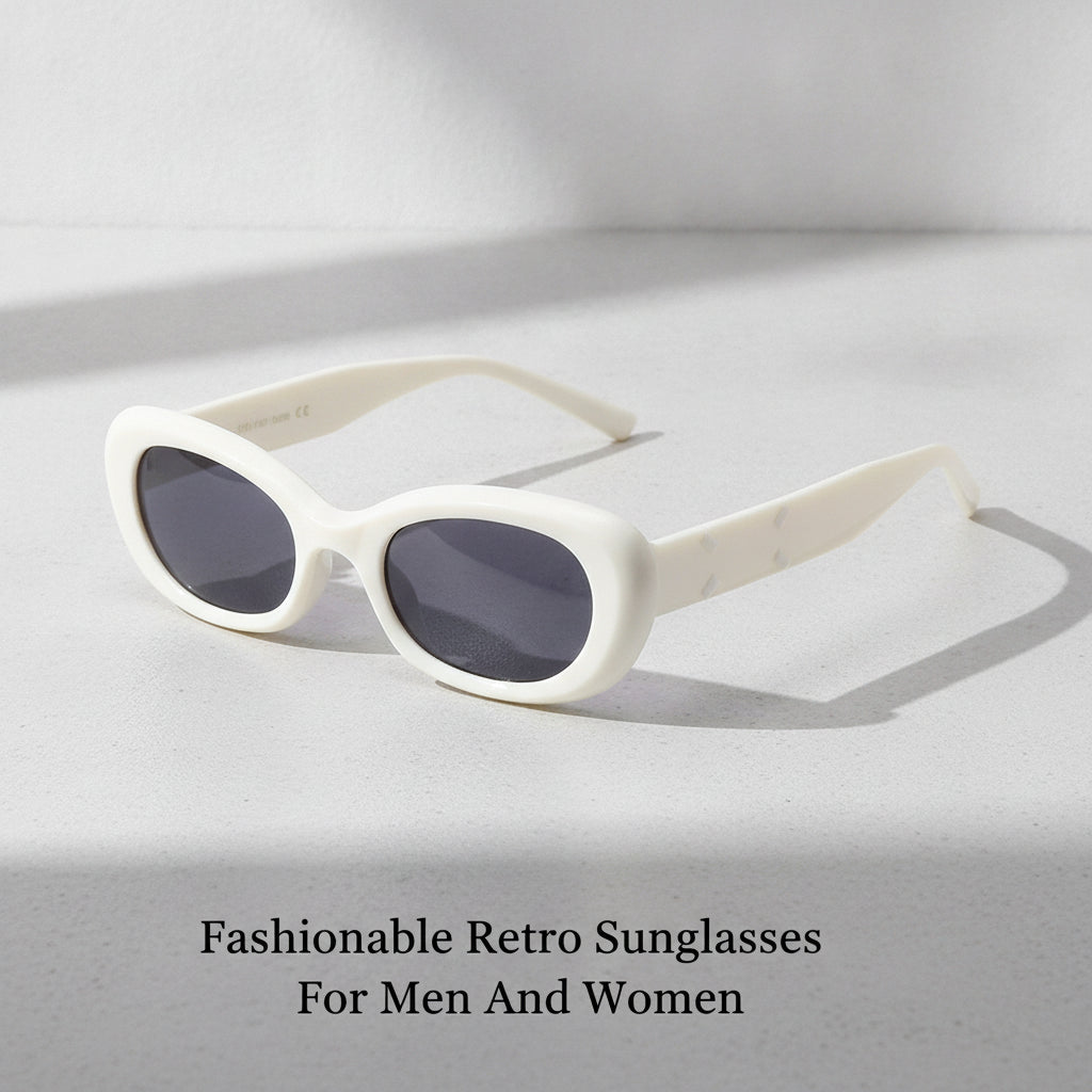 Oval Plastic Retro Streetwear Sunglasses For Men And Women Outdoor Driving, in White Frame Black Film