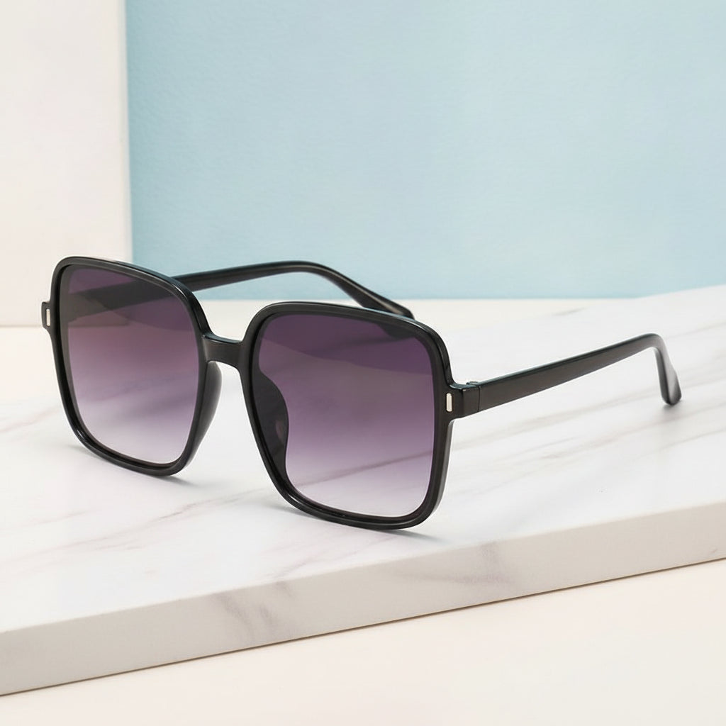 Men and Women Square Oversized Fashionable Simple Pink Sunglasses UV400 PC AC, in Black Gradual Grey
