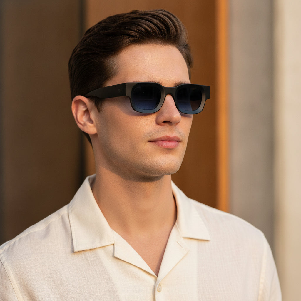 Men's Retro Small Frame Black Square Sunglasses Essential UV400 Protection AC Lens PC Frame