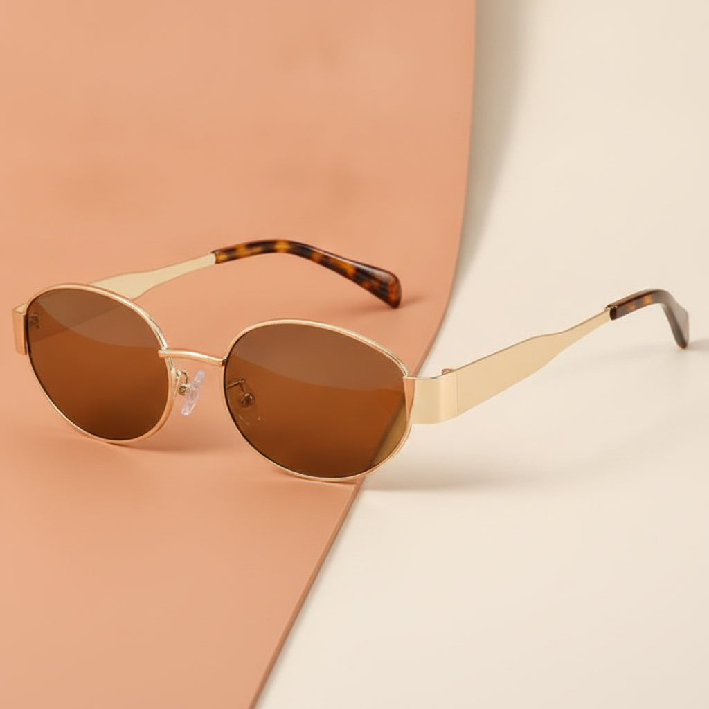 Women's Oval Sunglasses UV400 Metal Frame with AC Lenses Tortoiseshell Design, in Tea slice leopard print