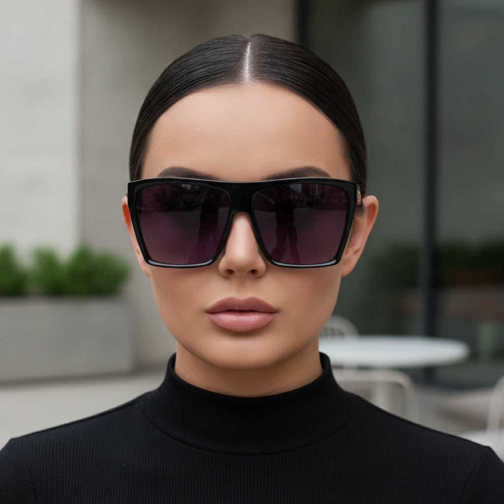 Oversized Rectangular Black Gradient Sunglasses with AC Lenses PC Frames for Personalized Fashion Travel