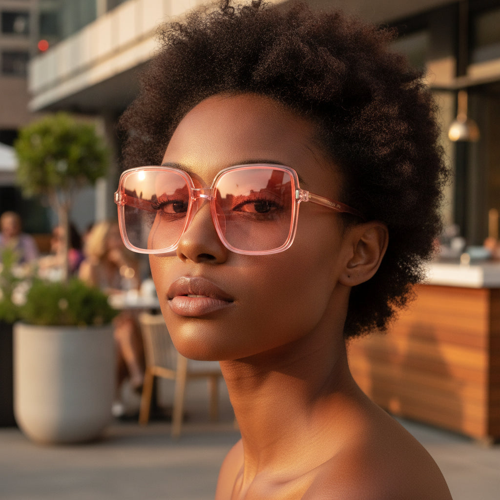 Pink PC Oversized Rice Nail Square Sunglasses