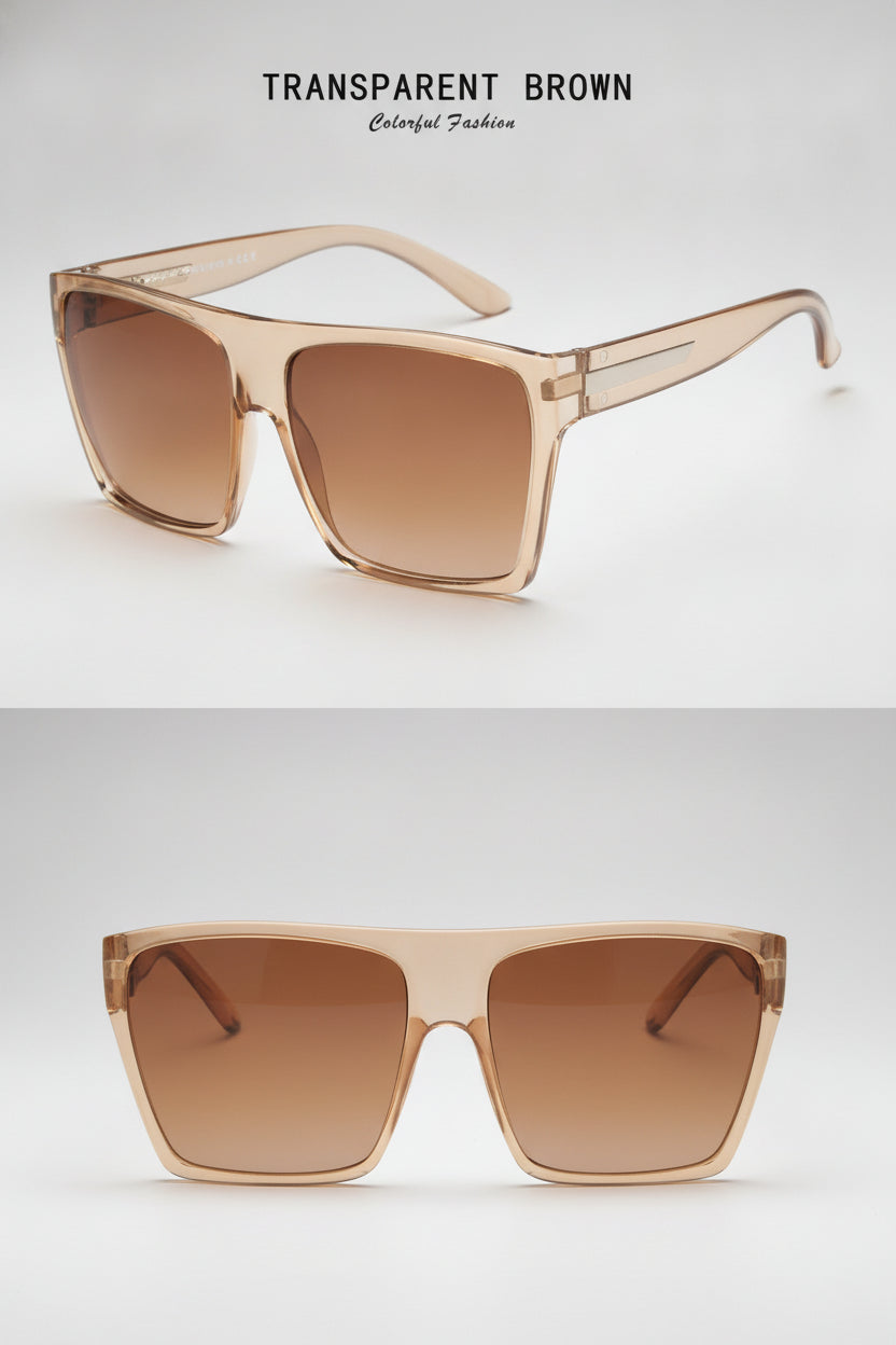 Oversized Rectangular Black Sunglasses with AC Lenses PC Frames for Personalized Fashion Travel, in Transparent Tea