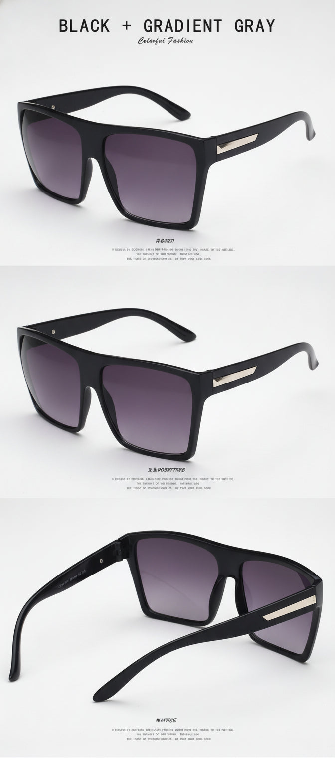 Oversized Rectangular Black Sunglasses with AC Lenses PC Frames for Personalized Fashion Travel, in Bright Black And Gray