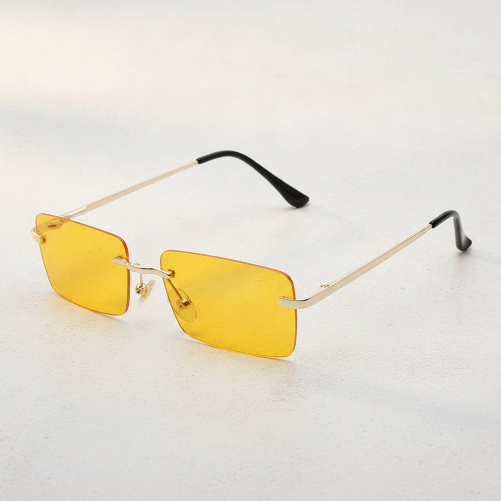 Female Rectangular Rimless Sunglasses with Gold Metal Frame and Gradient PC Lenses for Big Face