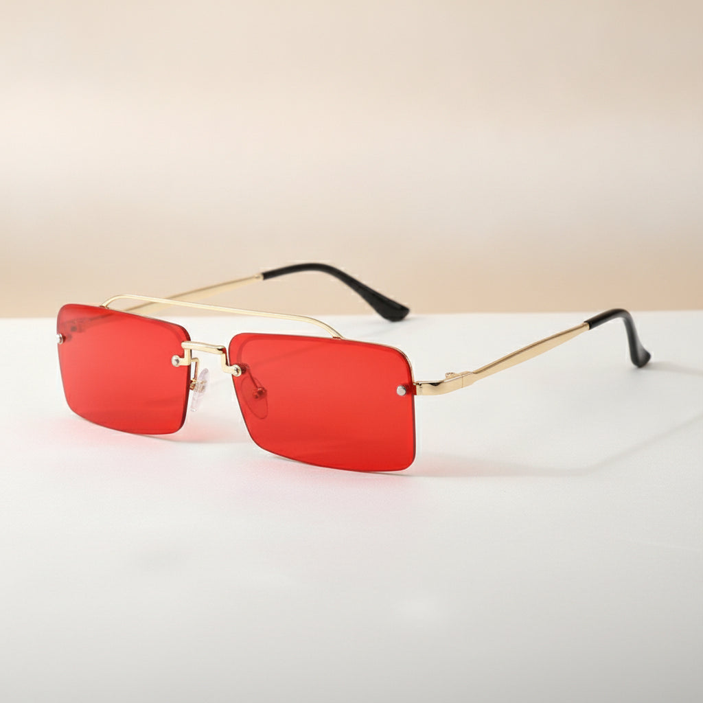 Gold Rimless Rectangular Sunglasses Alloy Frame Polycarbonate Gradient UV400 Lenses