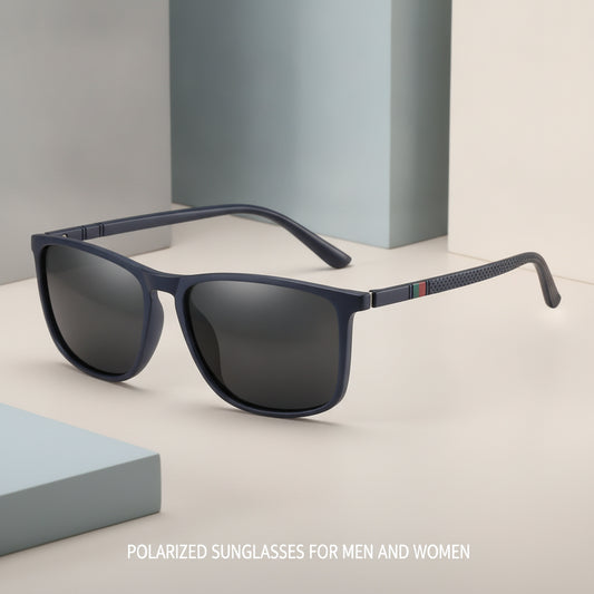 Polarized Rectangular Plastic Sunglasses Personality Style For Outdoor Sports Men And Women, in Sand Blue Frame Black Gray