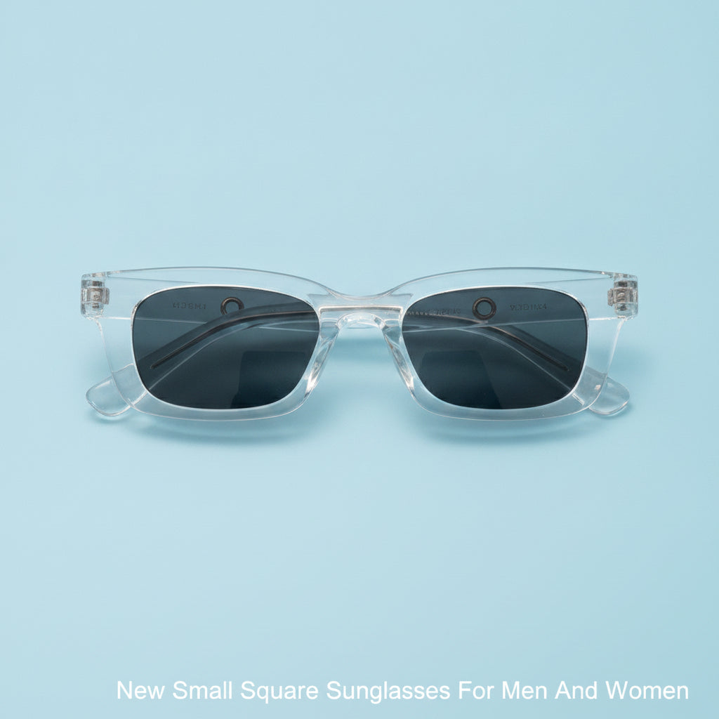 Small Rectangular Sunglasses UV400 Resin Lenses PC Frame for Men and Women, in Transparent