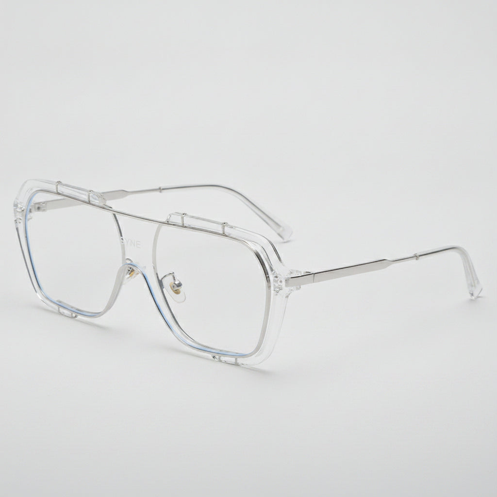 Men's Retro Rectangular Oversized Sunglasses PC Lens Clear Plastic Metal Frame UV400, in Silver frame
