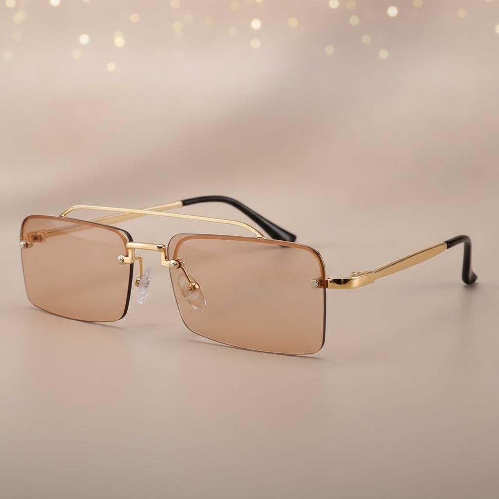 Gold Rimless Rectangular Sunglasses Alloy Frame Polycarbonate Gradient UV400 Lenses