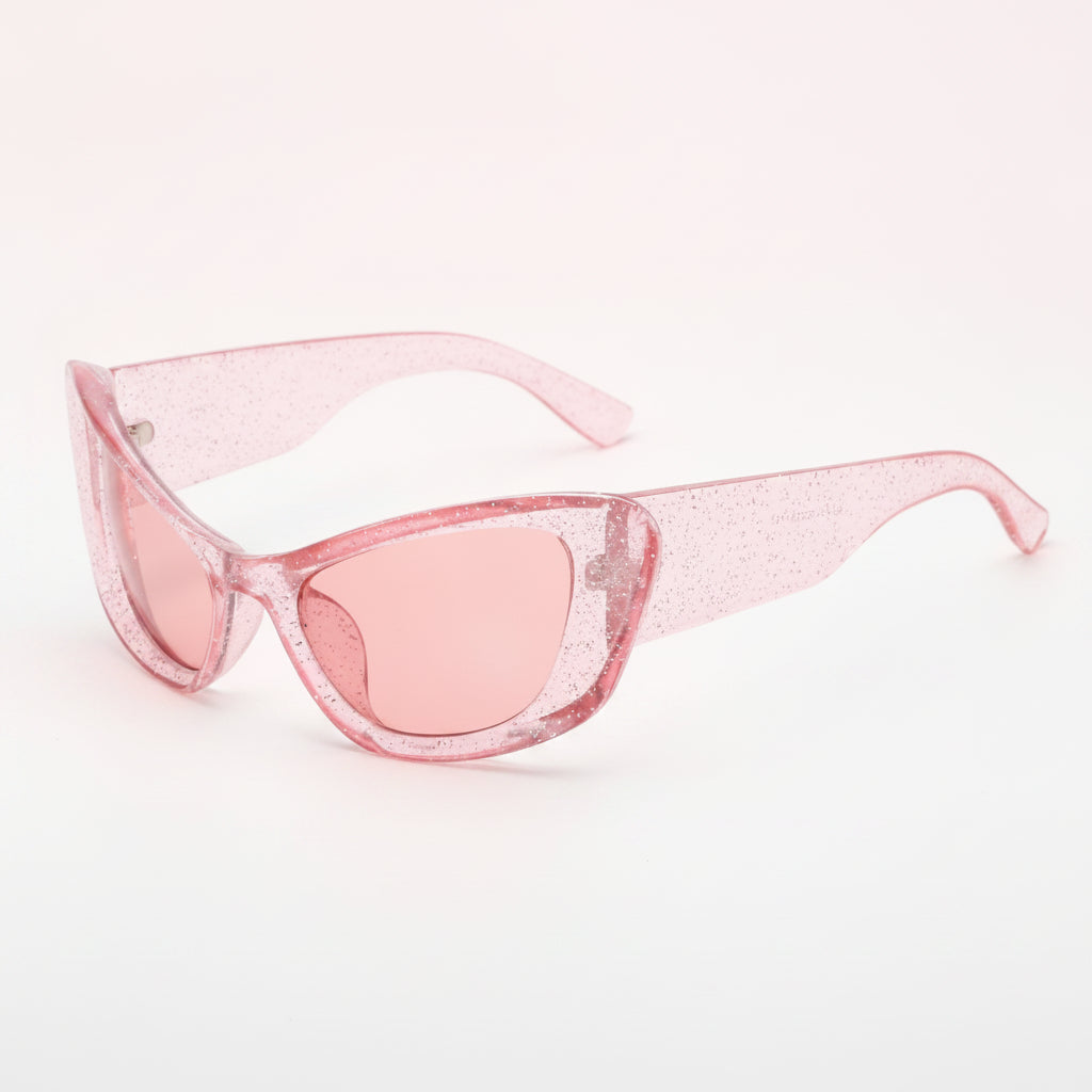 Women's Stylish Oversized Cat Eye Sunglasses PC UV400 for Outdoor Protection, in C4 Transparent Pink Frame