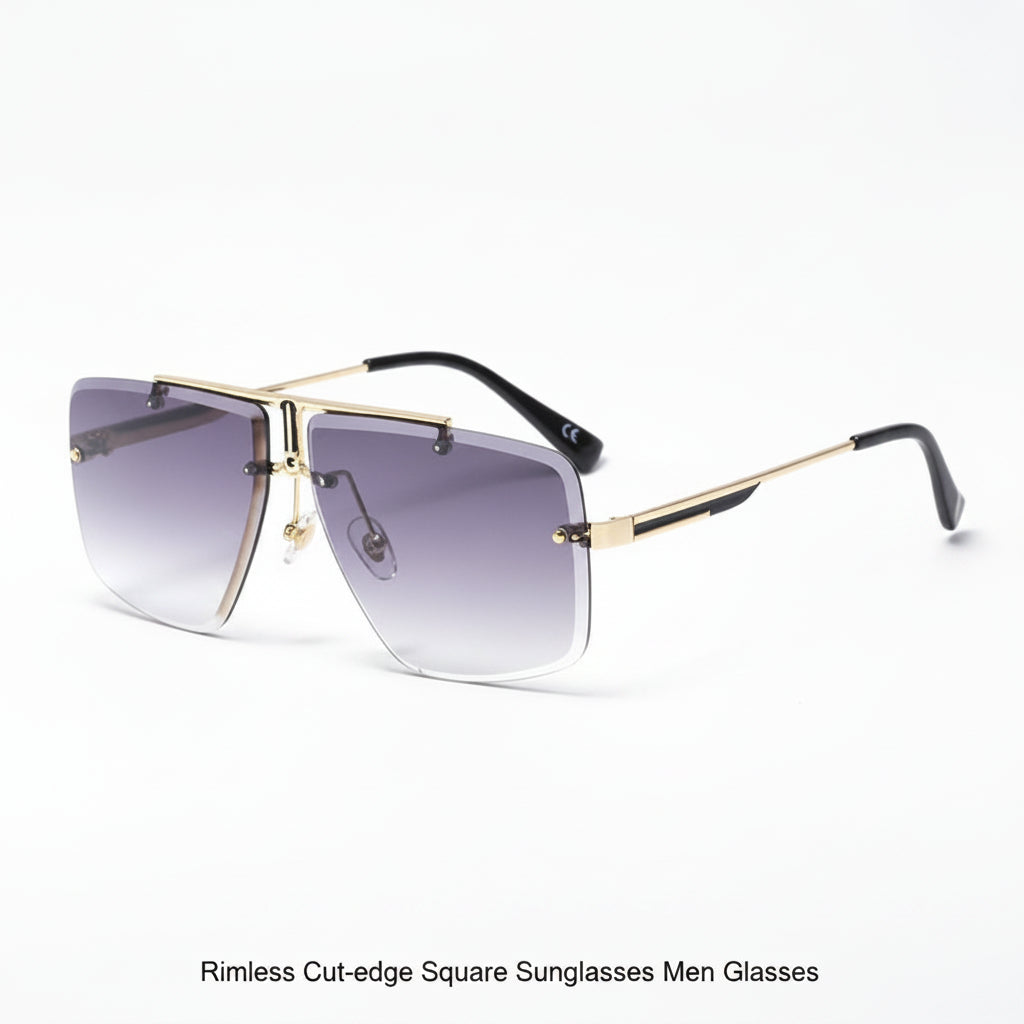 Men's Aviator Rectangle Sunglasses Rimless Cut-edge Silver Metal Frame PC UV400 Gradient Lens