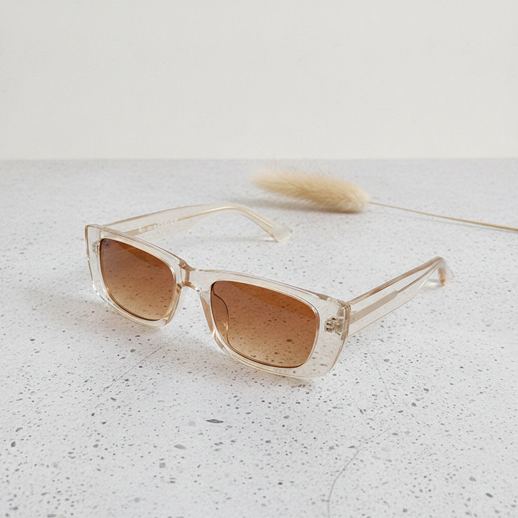 Rectangular Resin Frame Vintage Sunglasses with UV400 Lenses for Men and Women, in Champagne