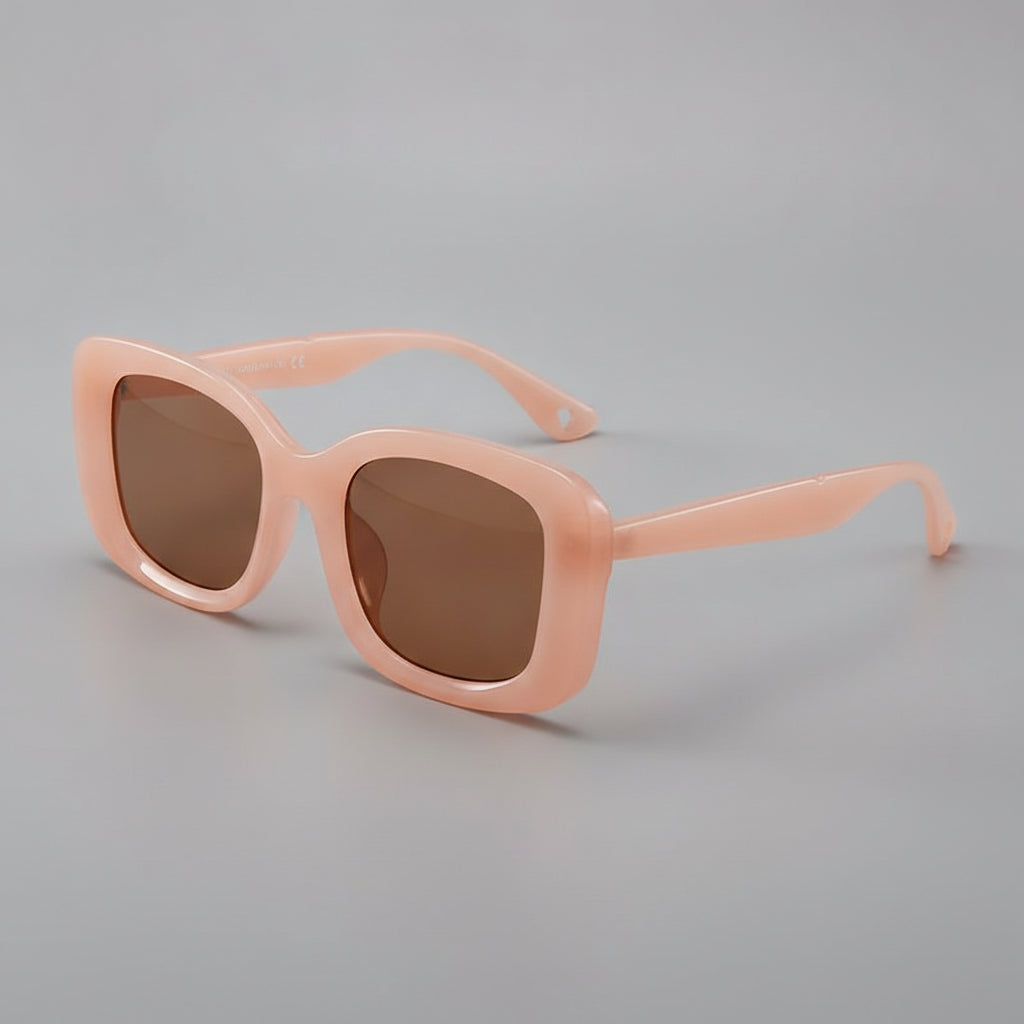 Unisex Oversized Rectangular Sunglasses with Black PC Frame and PC Lenses, in Pink