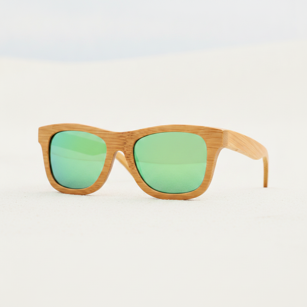 Retro Square Sunglasses UV400 Bamboo Brown Frame Mirrored Coated Multicolor Lenses