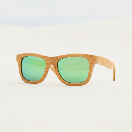 Retro Square Sunglasses UV400 Bamboo Brown Frame Mirrored Coated Multicolor Lenses