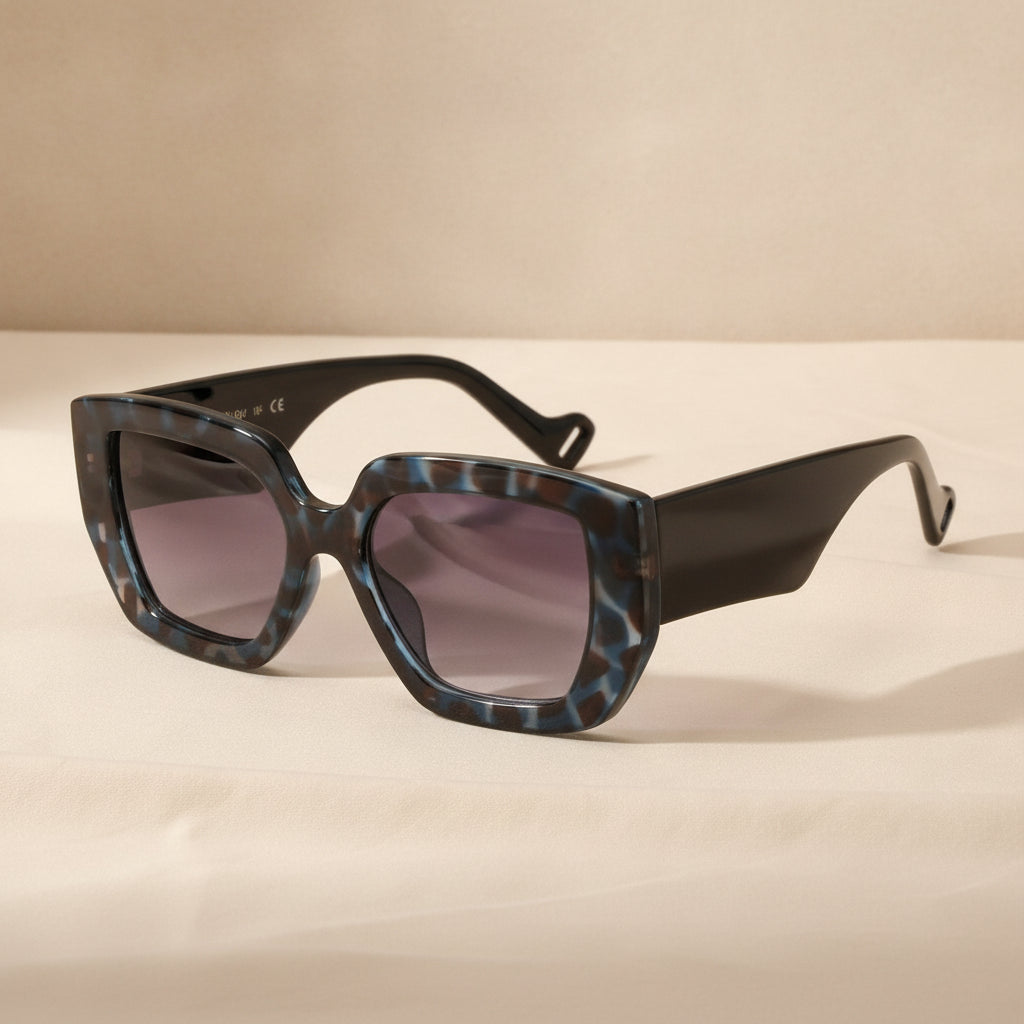 Unisex Rectangular Oversized Sunglasses with PC Frame AC Lens Thick Edge Modern Retro Style, in Blue grey