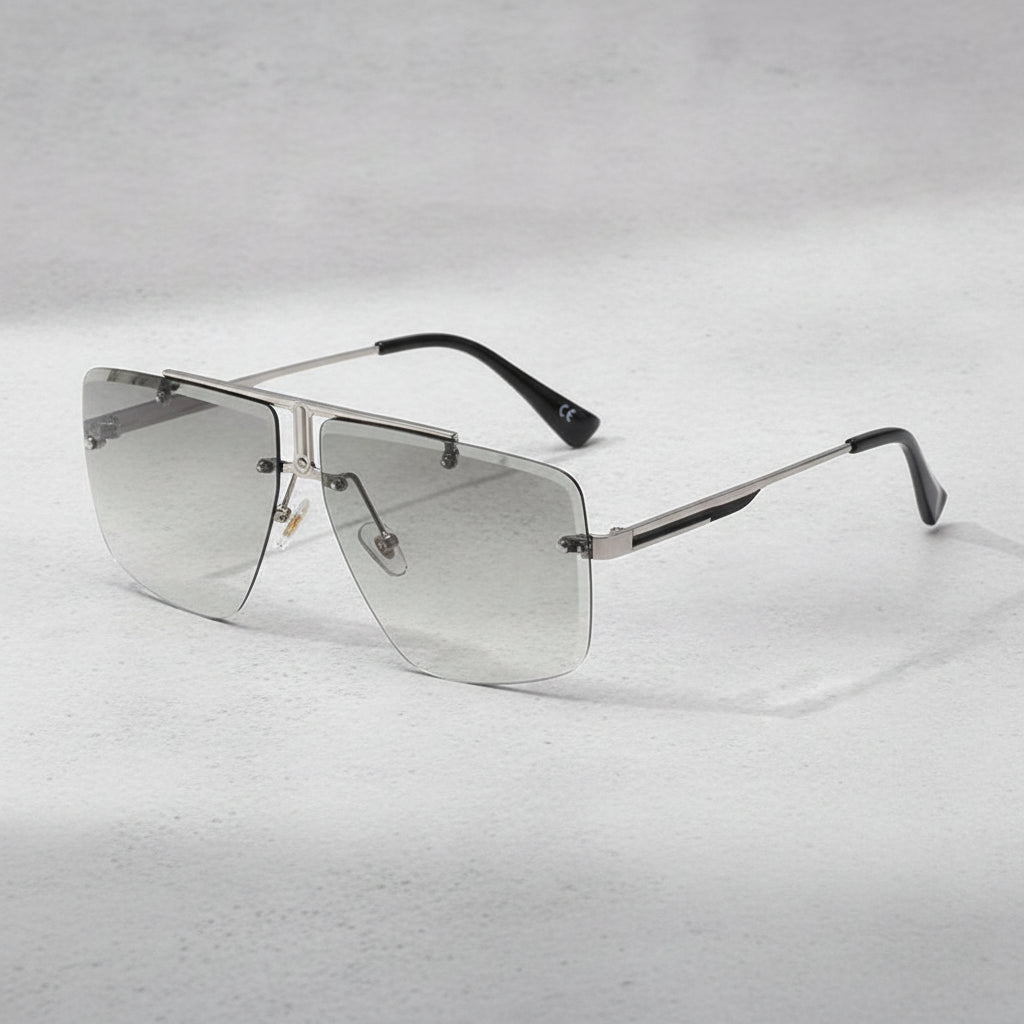 Men's Aviator Rectangle Sunglasses Rimless Cut-edge Metal Frame PC UV400 Gradient Lens, in Gold green