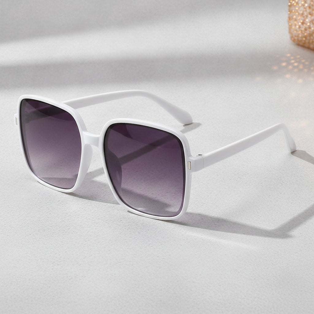 Men and Women Square Oversized Fashionable Simple Pink Sunglasses UV400 PC AC, in White Grey
