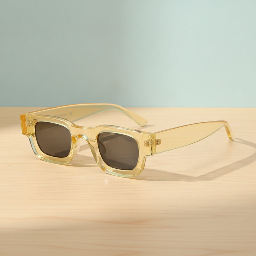 Men's Retro Small Frame Square Sunglasses Essential UV400 Protection AC Lens PC Frame, in Through yellow